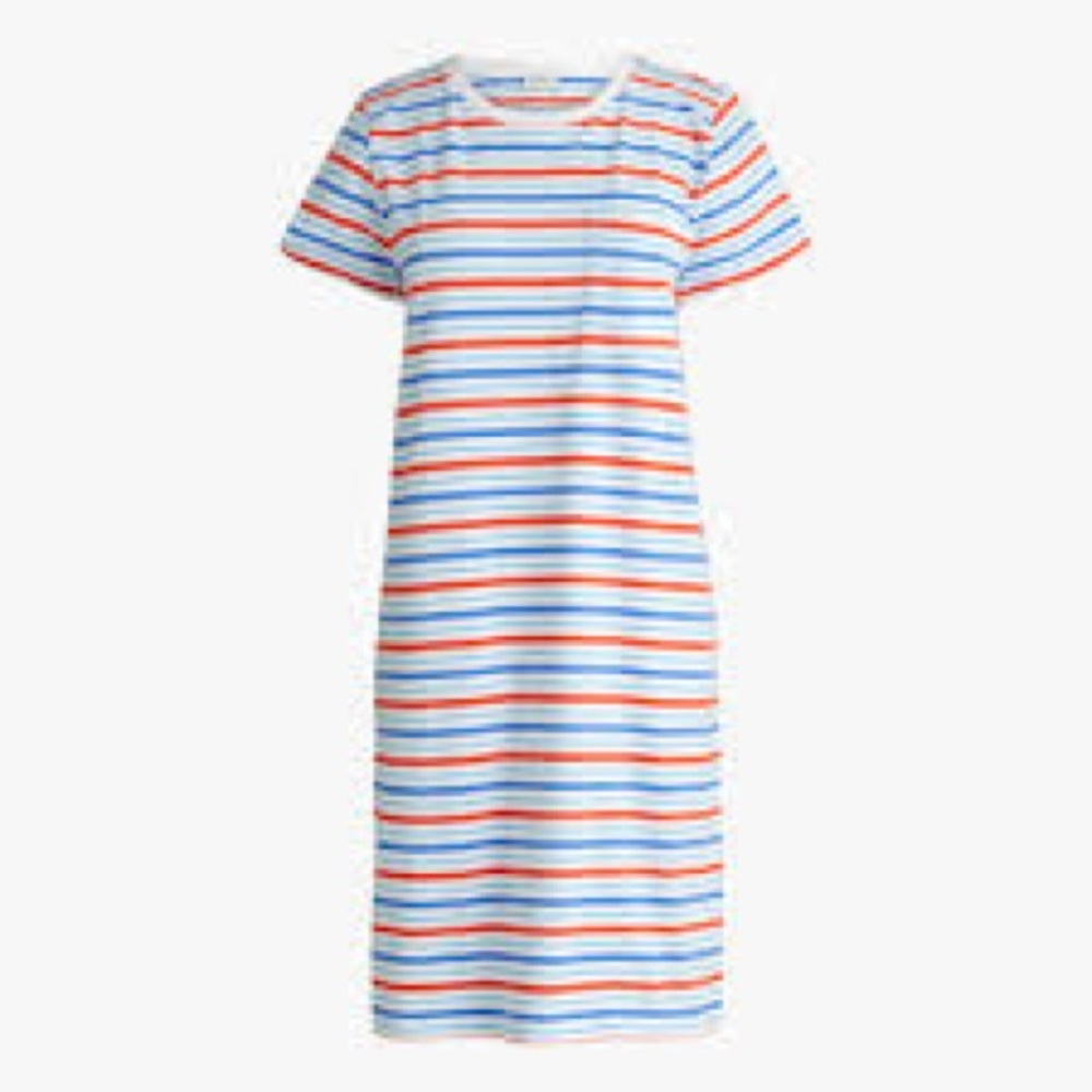 NWT J. Crew Factory Striped T Shirt Dress, BR902, Blue, Red, White